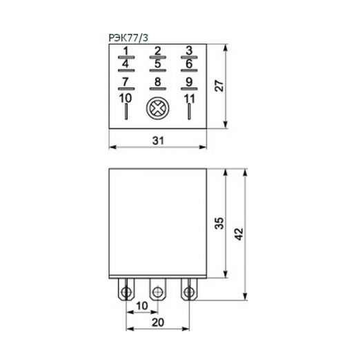 Реле проміжне ІЕК РЕК77 / 3 10А DC-12В IP40 - фото 2