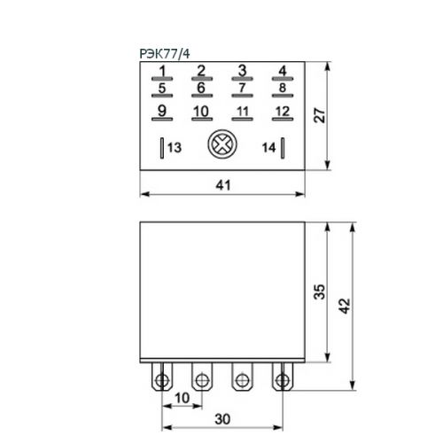 Реле промежуточное ИЭК РЭК77/4 10А DC-12В IP40 (RRP10-4-10-012D) - фото 2