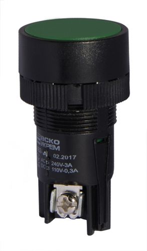 Кнопка "Старт" АсКо XB2-EA135 потайная без фиксации 1р+1з зеленая (A0140010036) - фото 1