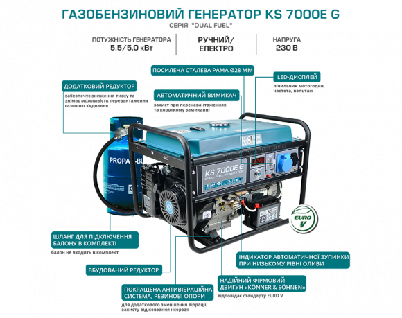 Генератор бензиново-газовий Konner&amp;Sohnen KS 7000E G - фото 14