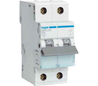 Автоматический выключатель Hager 10А, 2п, С, 6 kA, 2м (MC210A)