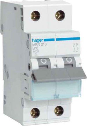 Автоматичний вимикач Hager 20А, 2п, С, 6 kA, 2м (MC220A) - фото 1