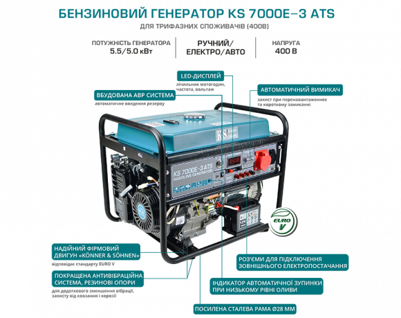 Генератор бензиновий Konner&amp;Sohnen KS 7000E-3 ATS - фото 6