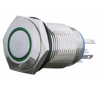 Кнопка металлическая АсКо TYJ16-361 с подсветкой, зеленая 220V (A0140010099)