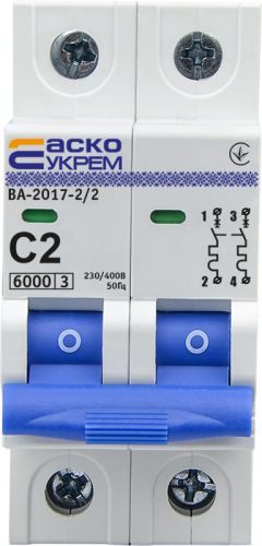 Автоматический выключатель Аско УкрЕМ ВА-2017/C 2р 2А (A0010170034) - фото 1