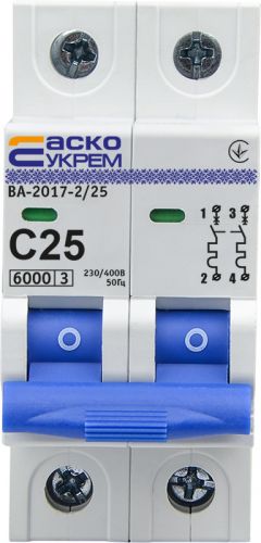 Автоматический выключатель Аско УкрЕМ ВА-2017/C 2р 25А (A0010170014) - фото 1
