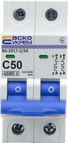 Автоматический выключатель Аско УкрЕМ ВА-2017/C 2р 50А (A0010170017) - фото 1