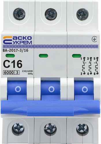 Автоматический выключатель Аско УкрЕМ ВА-2017/C 3р 16А (A0010170021) - фото 1