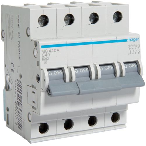 Автоматический выключатель Hager 4P 6kA C-40A 4M (MC440A) - фото 1