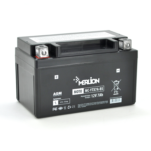 Акумуляторна батарея MERLION MC-YTX7A-BS, Black Case, 12V 7.0 Ah (10725) - фото 1