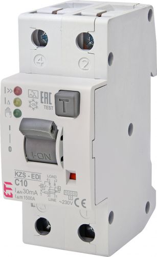 Дифференциальный автоматический выключатель ETI EDI KZS-2M 2p C 10/0,03 (2172412) - фото 1