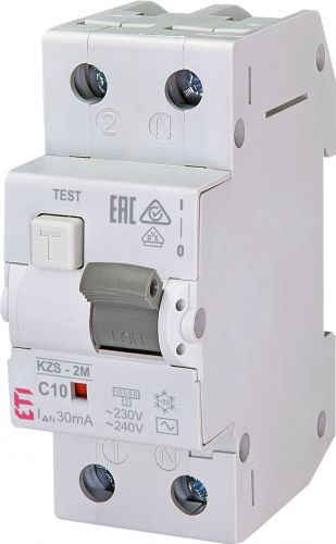 Дифференциальный автоматический выключатель ETI KZS-2M C 10/0,03 AC (2173122) - фото 1