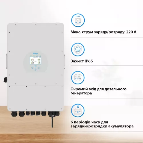Інвертор гібридний мережевий DEYE SUN-10K-SG02LP1-EU-AM3 - фото 3