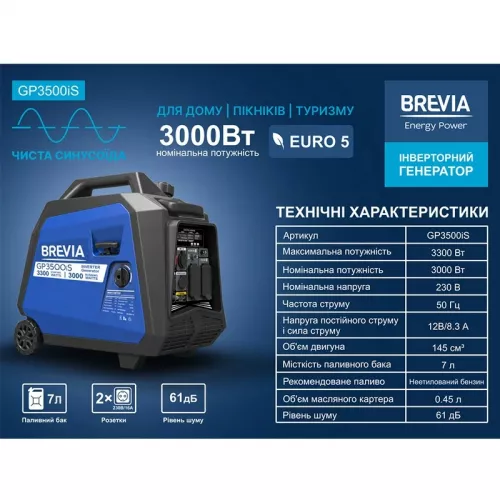 Генератор инверторный BREVIA GP2500iES - фото 5